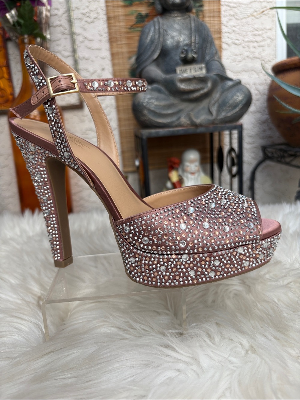Thalia Sodi Rose Gold Crystal Platform Ankle-Strap Heels